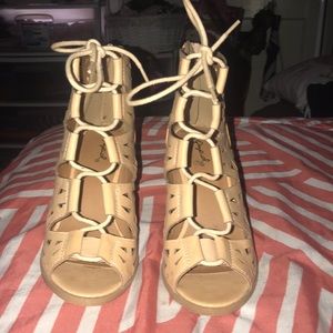 Peach/nude block heels